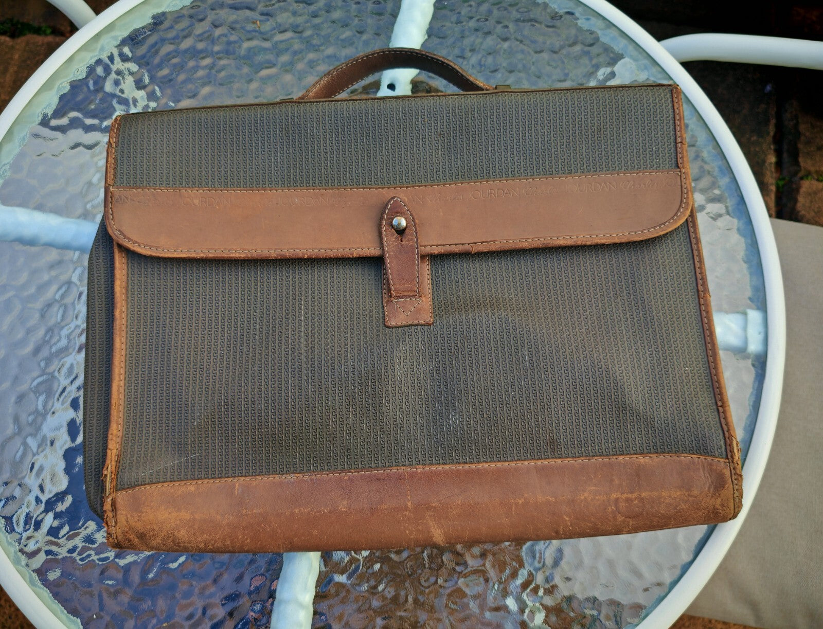 Vintage Charles Jourdan Actif Paris Leather & Canvas Briefcase Document Bag