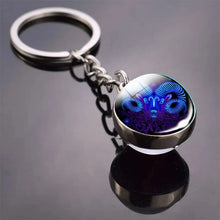 Load image into Gallery viewer, 12 Constellation Key Chain Luminous Double Sided Glass Ball Pendant 12 Zodiac Key Chain Fashion Birthday Gift for Men and Women
