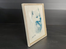 Load image into Gallery viewer, Vintage Robert J. May Framed Dog Print Samoyed Blue Toned Illustration
