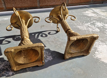 Load image into Gallery viewer, Pair Gold Tone Heavy Metal Candlestick Candle Holders

