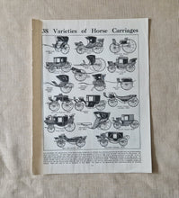 Load image into Gallery viewer, Vintage Drawing Image Book Plate , Horse Carriage Image Illustrations, Varieties Of Horse Carriages

