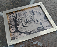 Load image into Gallery viewer, Vintage Etched Ink Gold &amp; Black Village Scene – Framed Countryside Artwork 22cm
