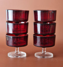 Load image into Gallery viewer, 6 X Vintage Ruby Red Sundae Dessert Glasses Luminarc France Cavalier
