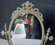 Load image into Gallery viewer, Vintage Brass Style Oval Vanity Mirror Ornate Swivel Dressing Table 50cm
