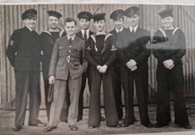 Load image into Gallery viewer, Vintage Sepia Colour Old Photograph, A group of 8 H.M.S Seaman , Historical Naval History Photo , Lo
