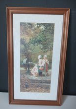 Load image into Gallery viewer, Framed Victorian Garden Print Ladies Tea Time Cat Wall Art 50 x 30cm

