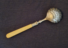 Load image into Gallery viewer, Vintage Sugar Sifter Spoon With Cream Colour Plastic Handle - English, Marked D&amp;A, 16cm long
