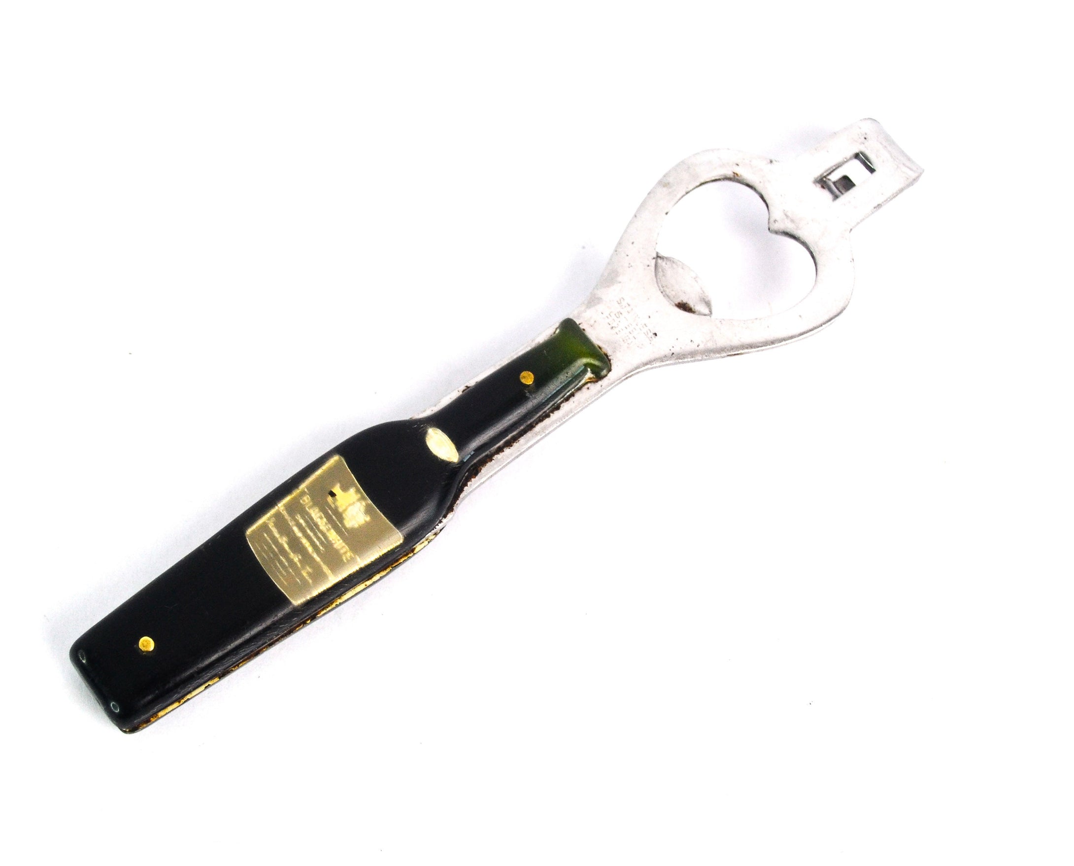 Vintage Black And White Whisky Bottle Shaped Handle Bottle Opener