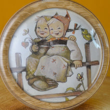 Load image into Gallery viewer, Vintage Print Of 2 Smiling Children with birds and flowers in  Round Clear Plastic Picture Frame, Wa
