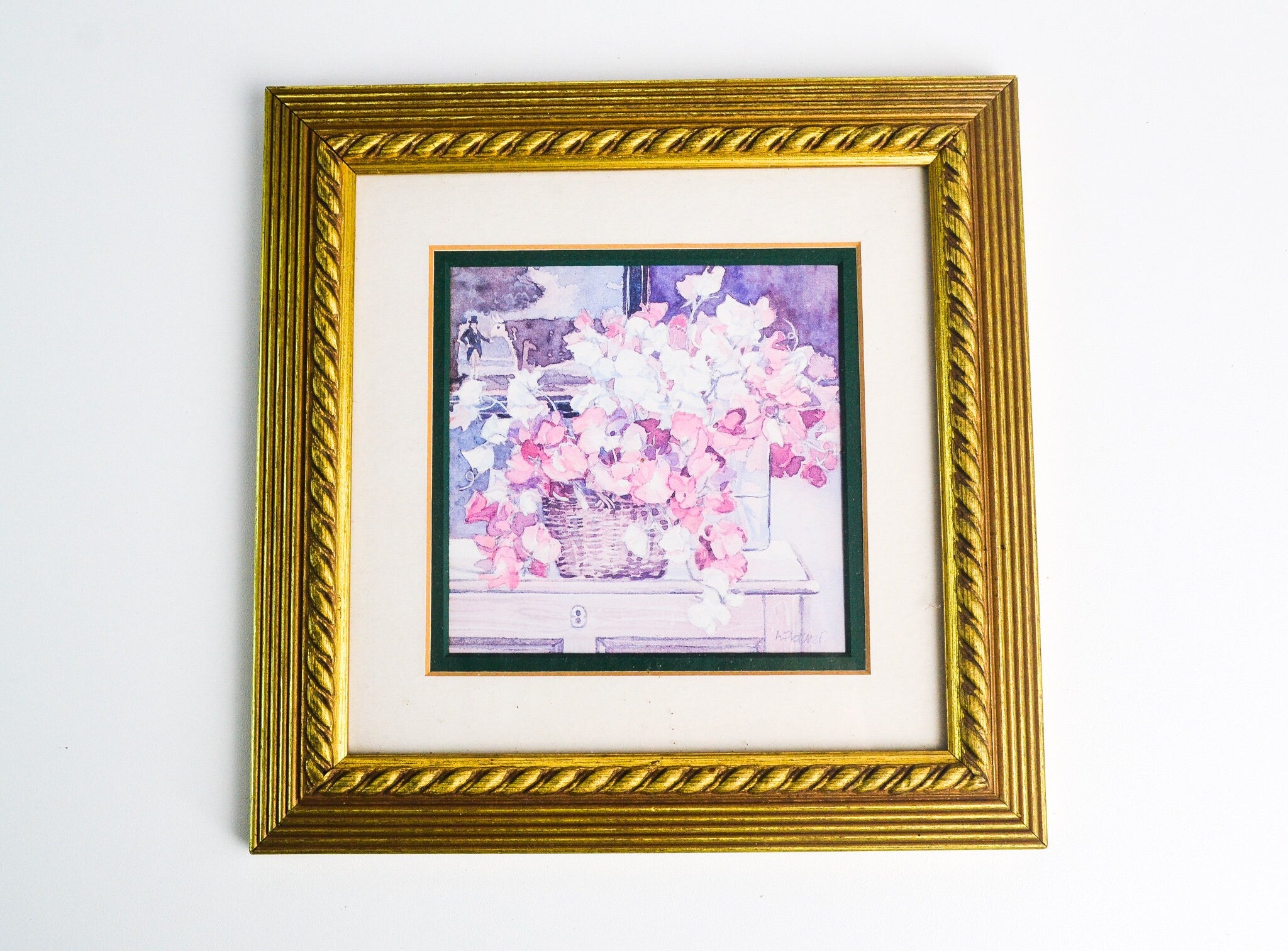 Vintage 'Sweet Peas' By Adelene Fletcher - Framed Print (22cm X 22cm Inc Frame) -flowers
