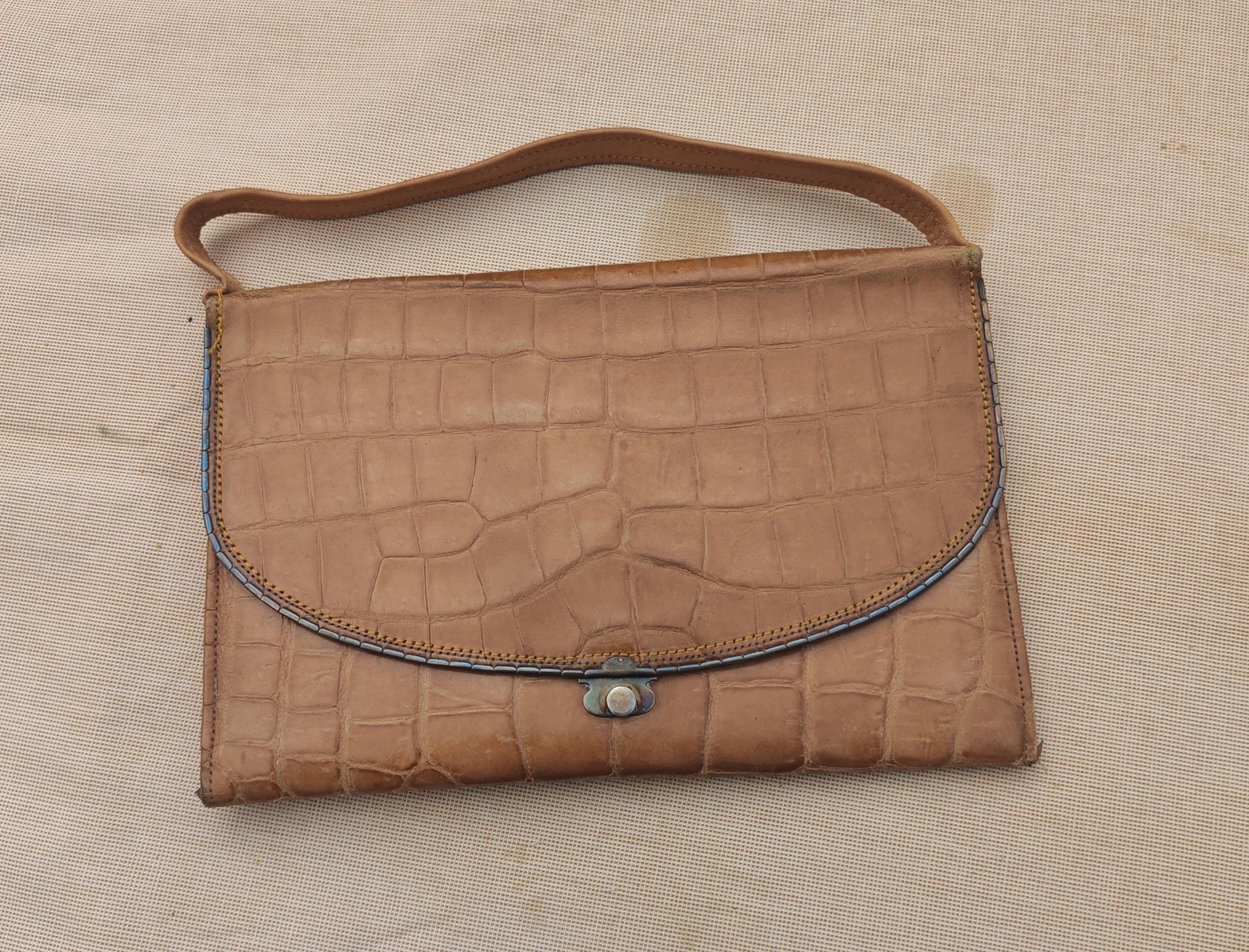 Vintage Crocodile Effect Leather Clutch Vanity Purse | G.W. Scott & Sons London | 23cm x 15.5cm
