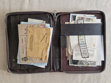 Load image into Gallery viewer, 18 x vintage ephemera in a brown wallet: 1952 Calender, Photograph, Envelope, Medical Card, Religiou
