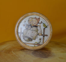 Load image into Gallery viewer, Vintage Print Of 2 Smiling Children with birds and flowers in  Round Clear Plastic Picture Frame, Wa

