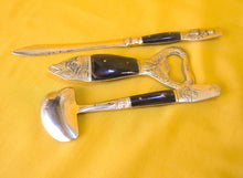 Load image into Gallery viewer, 3 Piece Set - Vintage Siam / Thailand Nickel Brass Letter Opener / Can Opener &amp; Wax Melting Spoon wi
