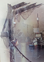 Load image into Gallery viewer, Fishing Trawler by Andres Orpinas, Vintage Framed Art Print, Boats and Seagulls
