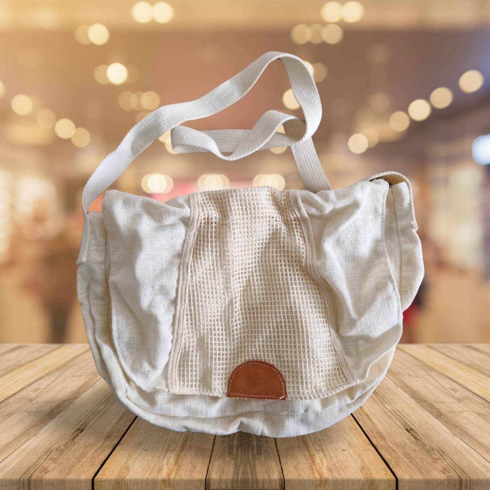Vintage Canva Cotton Messenger Bag White Colour Made In Hong Kong Genuine Vintag