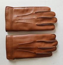 Load image into Gallery viewer, Vintage Tan Vinyl Gloves with Warm Lining – Size Medium – Made in Hong Kong
