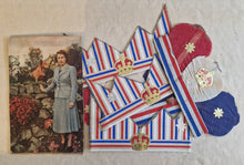 Load image into Gallery viewer, 4 x Vintage British Paper Crowns With Royal Appliques and A Photo Of Queen Elizabeth II , Royal Memo
