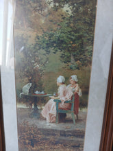 Load image into Gallery viewer, Framed Victorian Garden Print Ladies Tea Time Cat Wall Art 50 x 30cm
