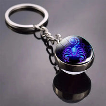Load image into Gallery viewer, 12 Constellation Key Chain Luminous Double Sided Glass Ball Pendant 12 Zodiac Key Chain Fashion Birthday Gift for Men and Women
