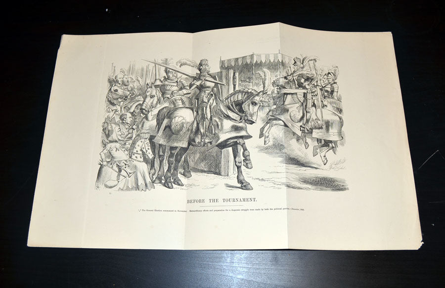 Vintage Large Print: IN THE MELEE, PUNCH Cartoon, Armour Knight & Horse