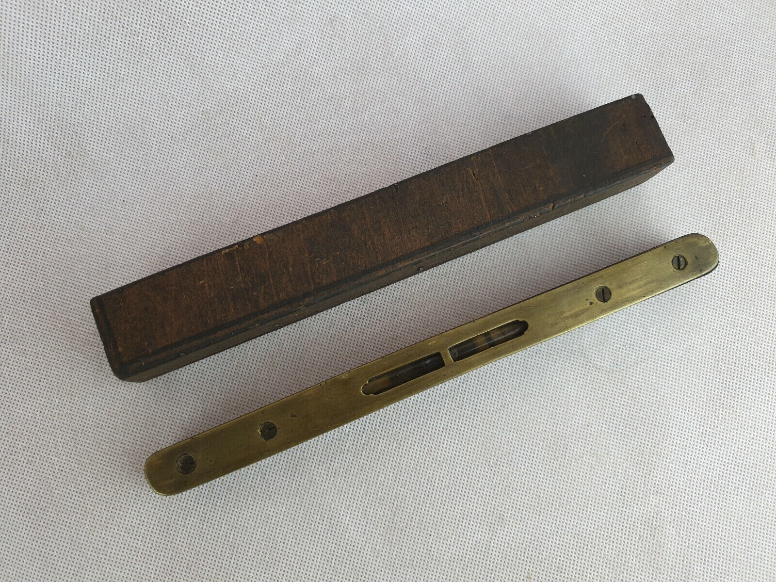 Vintage Brass / Wood Spirit Level, Marked TS Stacey, Vintage Measuring Tool