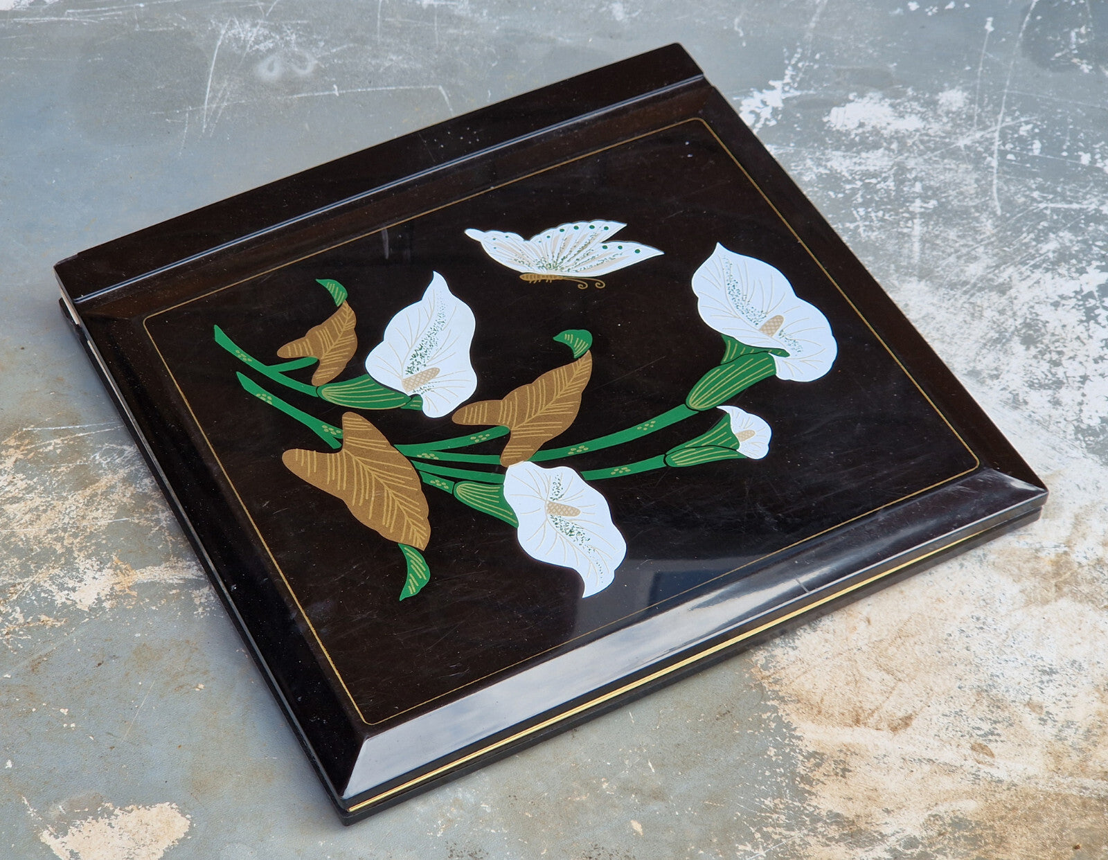 Vintage Japanese Water Lilly Flower Theme Photograph Album , Black Plastic Cover