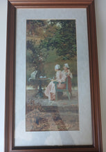 Load image into Gallery viewer, Framed Victorian Garden Print Ladies Tea Time Cat Wall Art 50 x 30cm
