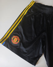 Load image into Gallery viewer, Adidas Manchester United Away Football Shorts Black Gold Mens Size S
