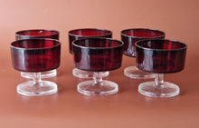 Load image into Gallery viewer, 6 X Vintage Ruby Red Sundae Dessert Glasses Luminarc France Cavalier
