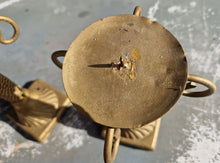 Load image into Gallery viewer, Pair Gold Tone Heavy Metal Candlestick Candle Holders
