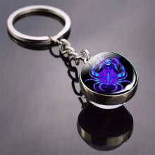 Load image into Gallery viewer, 12 Constellation Key Chain Luminous Double Sided Glass Ball Pendant 12 Zodiac Key Chain Fashion Birthday Gift for Men and Women
