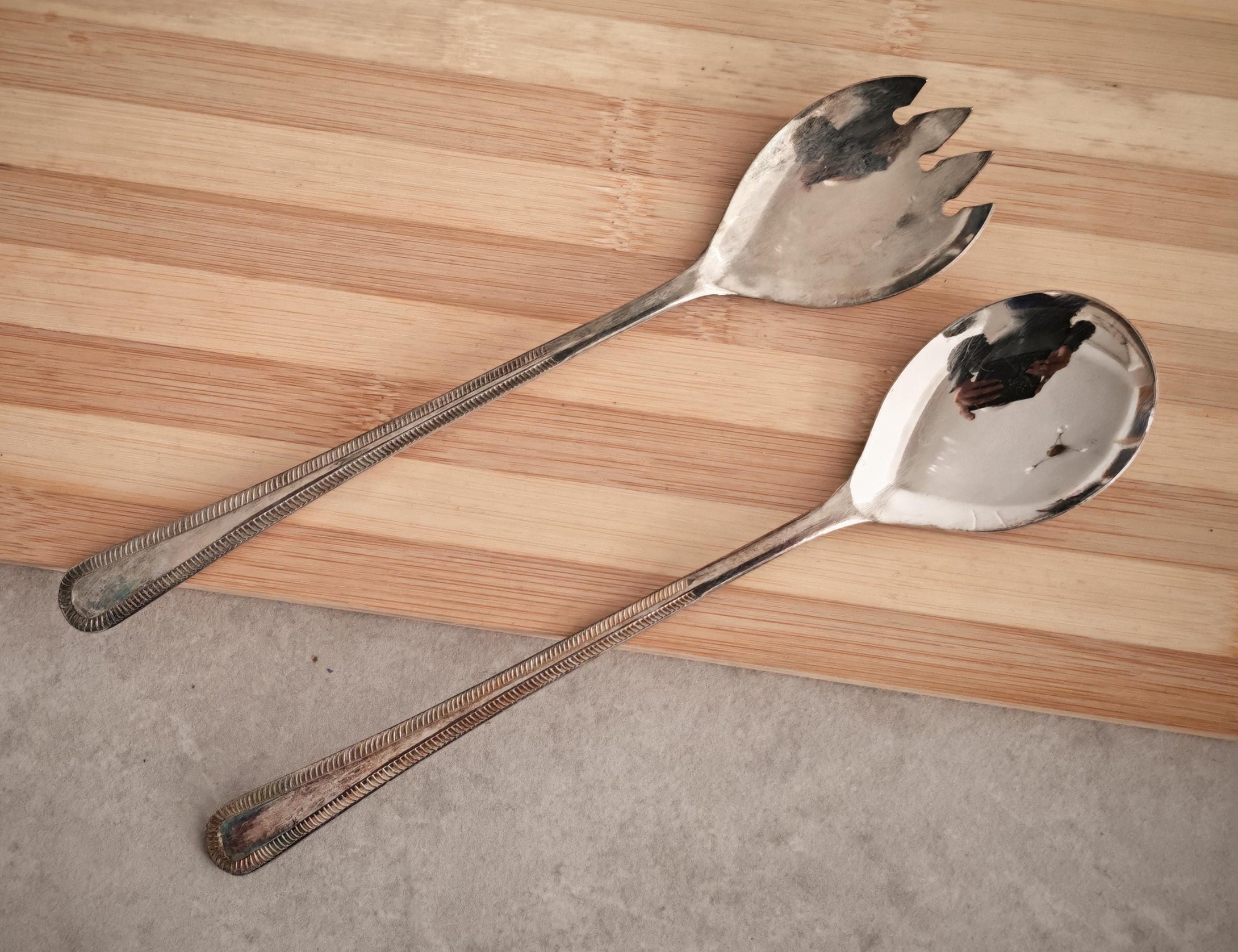 Vintage Silver Plated Salad Serving Set – 23cm Long – Elegant Tableware