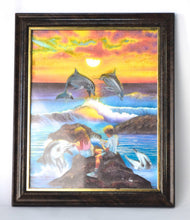 Load image into Gallery viewer, Dufex Foil Print Picture Frame Sea Life Theme: Dolphin, Boy &amp; Girl On Rock
