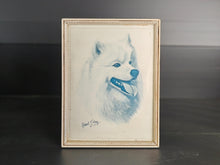 Load image into Gallery viewer, Vintage Robert J. May Framed Dog Print Samoyed Blue Toned Illustration
