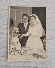 Load image into Gallery viewer, Antique Vintage Wedding Photograph | Bride and Groom Cutting Wedding Cake | Sepia Portrait Photo 15.
