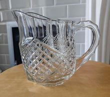 Load image into Gallery viewer, Vintage Cut Glass Jug | Pressed Crystal Water Pitcher | 16cm Tall | Starburst &amp; Crosshatch Design |
