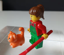 Load image into Gallery viewer, LEGO City Female Gardener Minifigure Cat Figure Red Paddle Accessory
