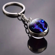 Load image into Gallery viewer, 12 Constellation Key Chain Luminous Double Sided Glass Ball Pendant 12 Zodiac Key Chain Fashion Birthday Gift for Men and Women
