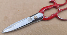 Load image into Gallery viewer, Vintage Multi-Purpose Kitchen Scissors – Red Cast Handle – Serrated Blades – 20cm Long
