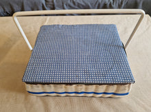 Load image into Gallery viewer, Vintage Blue White Wicker Sewing Box Basket With Handle Blue Satin Material Inside Wicker Sewing
