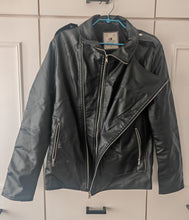 Load image into Gallery viewer, USE CLUP Men’s Black Faux Leather Biker Jacket – Size S – Made in Turkey
