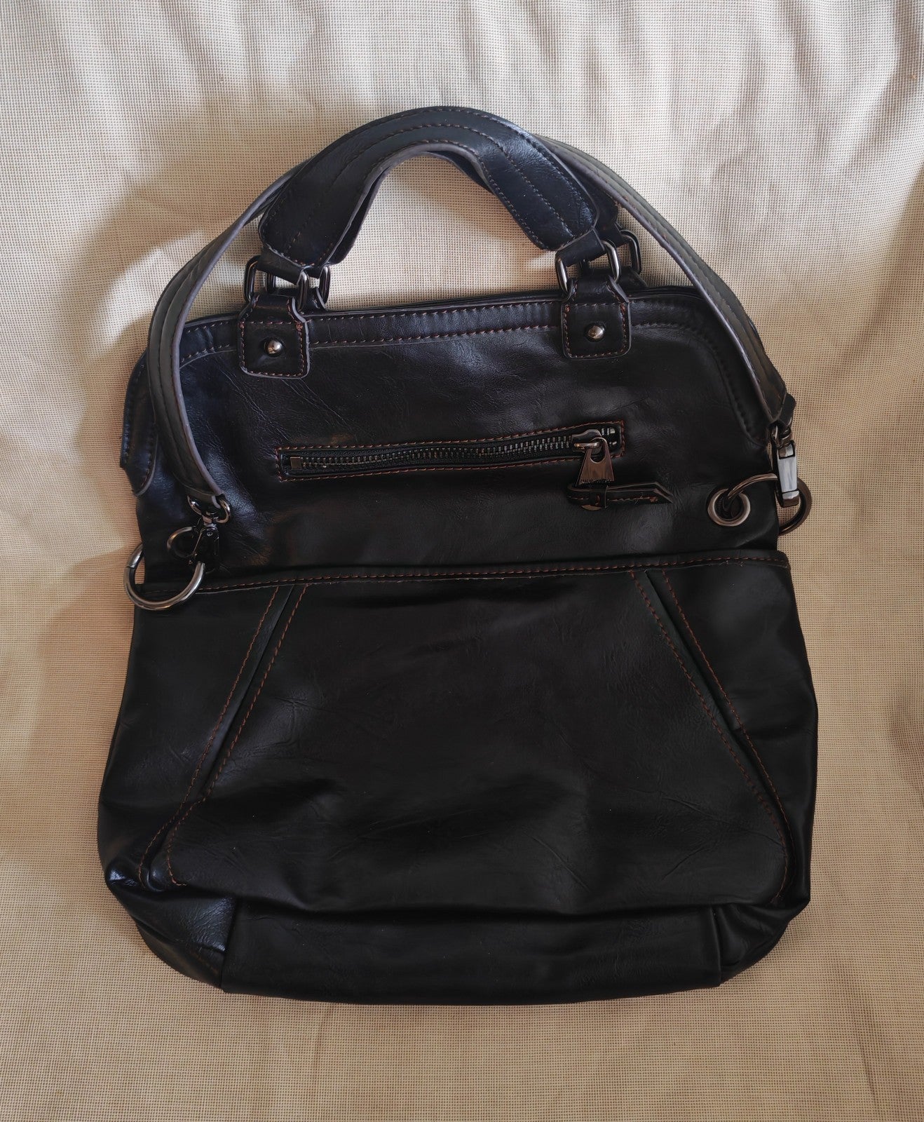 Nine West “Black In Black” Leather Boho Hobo Purse Handbag Satchel 37.5 x 35.5cm