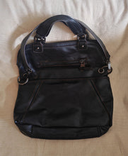 Load image into Gallery viewer, Nine West “Black In Black” Leather Boho Hobo Purse Handbag Satchel 37.5 x 35.5cm
