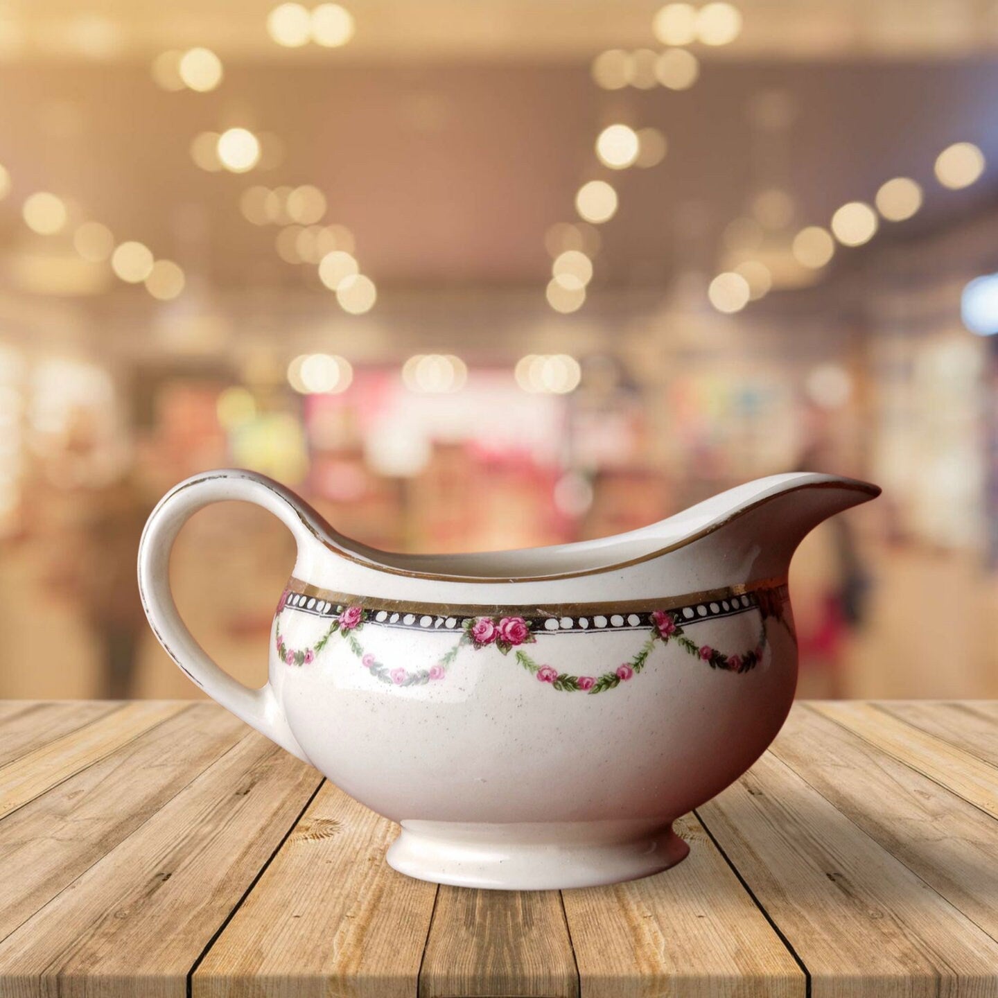 Retro J&G Meakin Pottery Ceramic Sauce / Gravy Boat / Custard Jug, Rose Floral Pattern