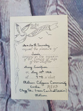 Load image into Gallery viewer, Vintage 21st Birthday Invitation Card, Bird Peace Theme, Silver white colour

