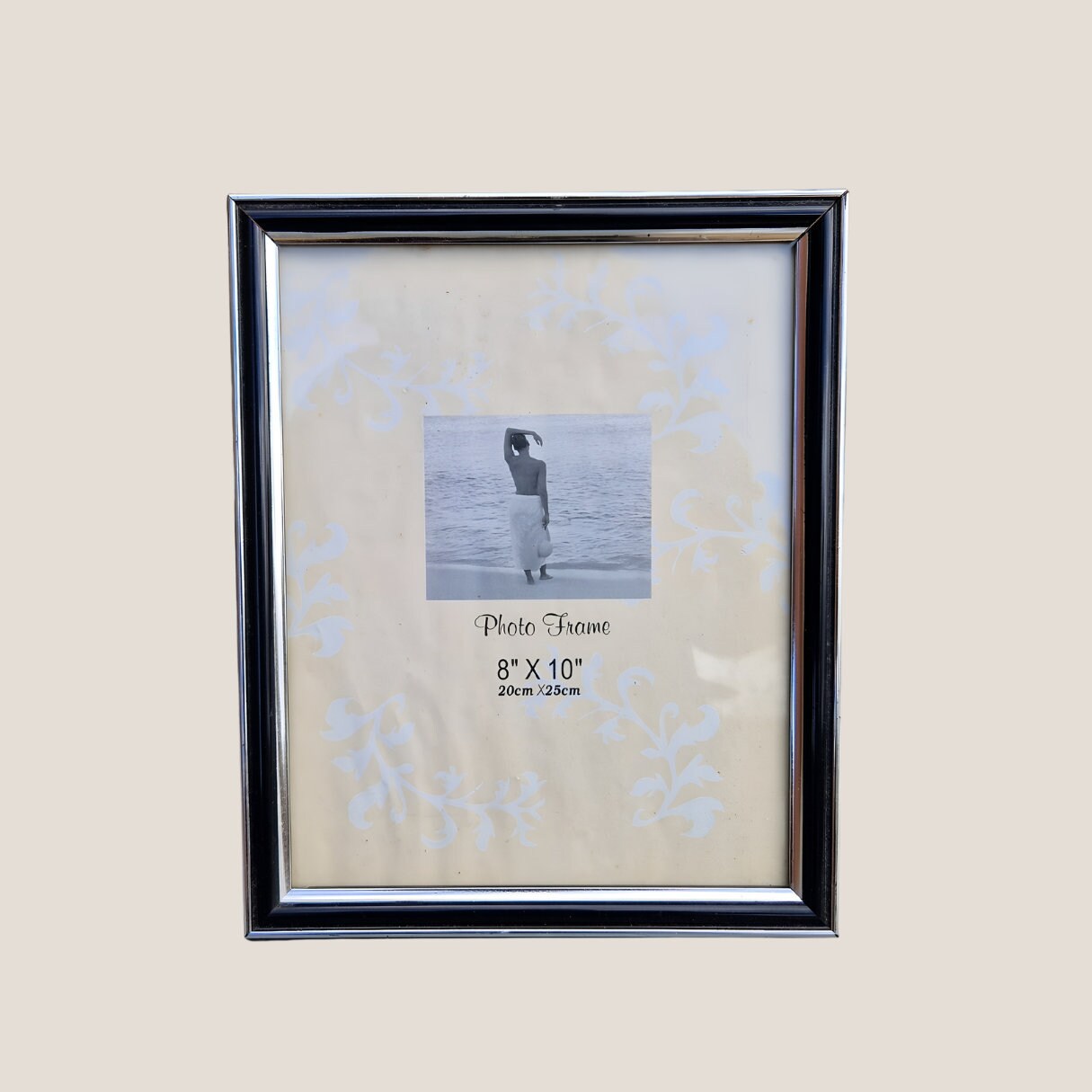 Classic Black & Silver tone finish picture frame with glass , Photo frame* free standing, 20cm x 25c