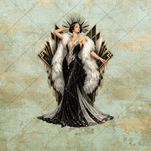 Load image into Gallery viewer, 1920s Art Deco Clipart, Vintage Flapper Women PNG Bundle, Gatsby Fashion Illustrations, Elegant Gold Black Ladies, Retro Digital Download
