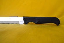 Load image into Gallery viewer, Vintage  Black Plastic Handle  Stainless Steel Kitchen Bread / Steak  Knife, Kitchenali 1990&#39;s,  Quality Steel, 32cm long
