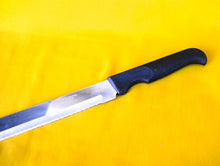 Load image into Gallery viewer, Vintage  Black Plastic Handle  Stainless Steel Kitchen Bread / Steak  Knife, Kitchenali 1990&#39;s,  Quality Steel, 32cm long
